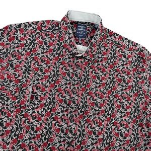 Society of Threads Mens XL Slim Fit Paisley 4-Way Stretch No Iron Shirt Red